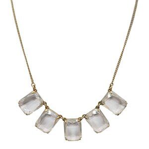 J CREW Rectangular Glass & Gold Tone Statement Necklace Elegant Classic Preppy